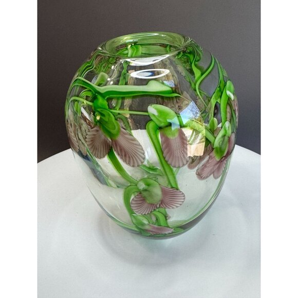 Hand Blown Art Glass Iris Floral Encased Vase Heavy Studio Paperweight Style 6 - Picture 6 of 6